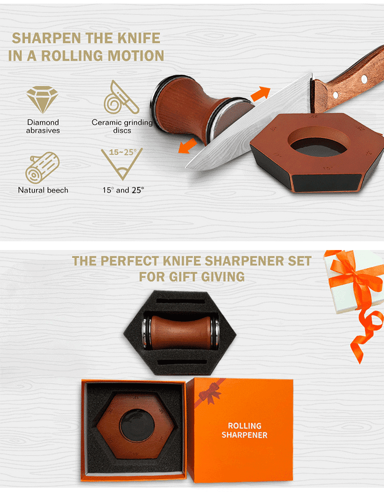 Rolling Knife Sharpener Kit, Kitchen Knife Sharpener with 15 & 25 Degree Sharpening with 2pcs Polishing Disc & 2pcs Grinding Disc for Kitchen Knives, Pocket Knives, Chef's Knives
