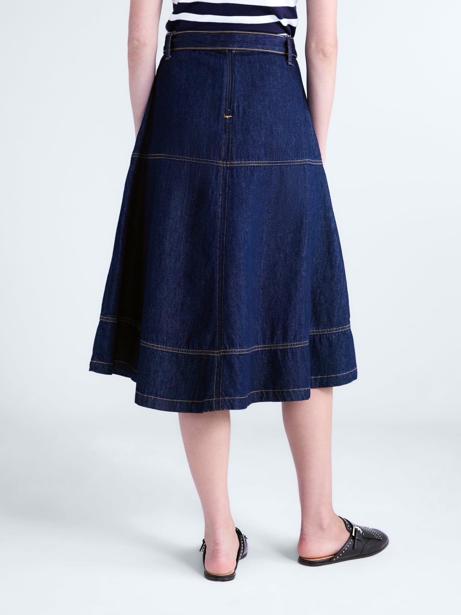 Free Assembly Women's Belted Denim Panel Skirt, Sizes 0-20