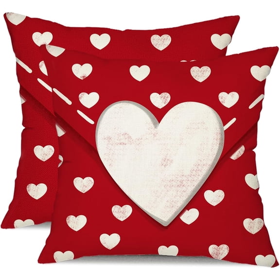 Valentine''s Day Pillow Covers 20x20 Inch Set of 2 White Hearts Decor Red Throw Pillow Covers Valentine''s Day Cushion Case Decoration for Sofa Couch 53A