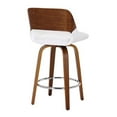 thumbnail image 3 of Tabouret de Comptoir, 26 po, avec Siège Pivotant Milieu du Siècle Moderne en Similicuir et Bois - Blanc et Noyer, 3 of 7