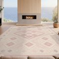 thumbnail image 2 of Design&I 9'x12' Washable Area Rug Snag-Free Pink Mauve Blush Interlocking Lattice Center Pastel Rows Argyle for Dining Room, Basement, Large Office, 2 of 7