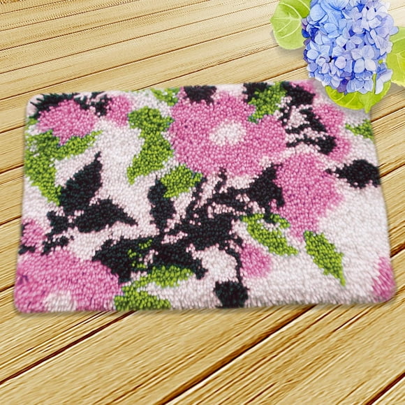 Flower Latch Hooking Rug Kits Carpet Embroidery Pattern Making Cushion Latch Hook Kits for Beginners Kids Adults Living Room , Pink Flower