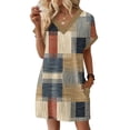 thumbnail image 2 of Women's Floral Print V-Neck Short Sleeve Casual Dress with Pocket, Pullover Summer Dress, Lightweight Comfort Fit, Fashion Ladies Clothing,Light Brown,2XL, 2 of 8