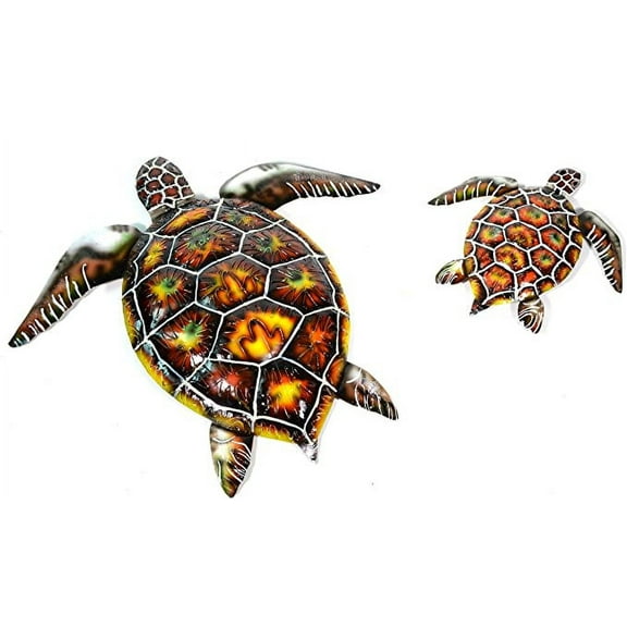 Set of 2 Beautiful Unique SEA Ocean Turtle Metal Tropical Loggerhead Island Wall Art