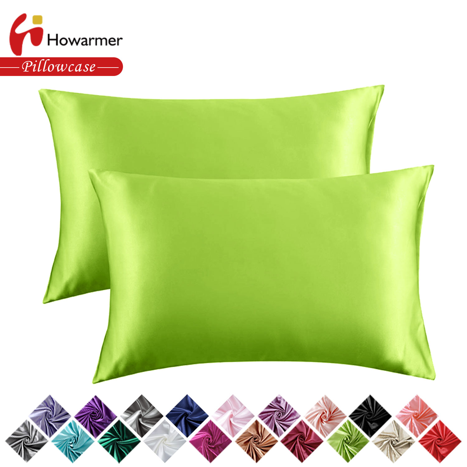 Howarmer Green Pillowcases for Hair and Skin, Set of 2 Satin