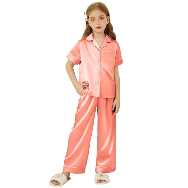 Pijama Arshiner de seda satinada para niñas de manga corta de 4 a 5 años