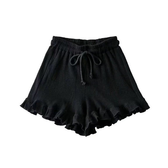 QINGFSAP Womens Ruffled Textured Shorts High Waist Drawstring Relaxed Lounge Sleepwear