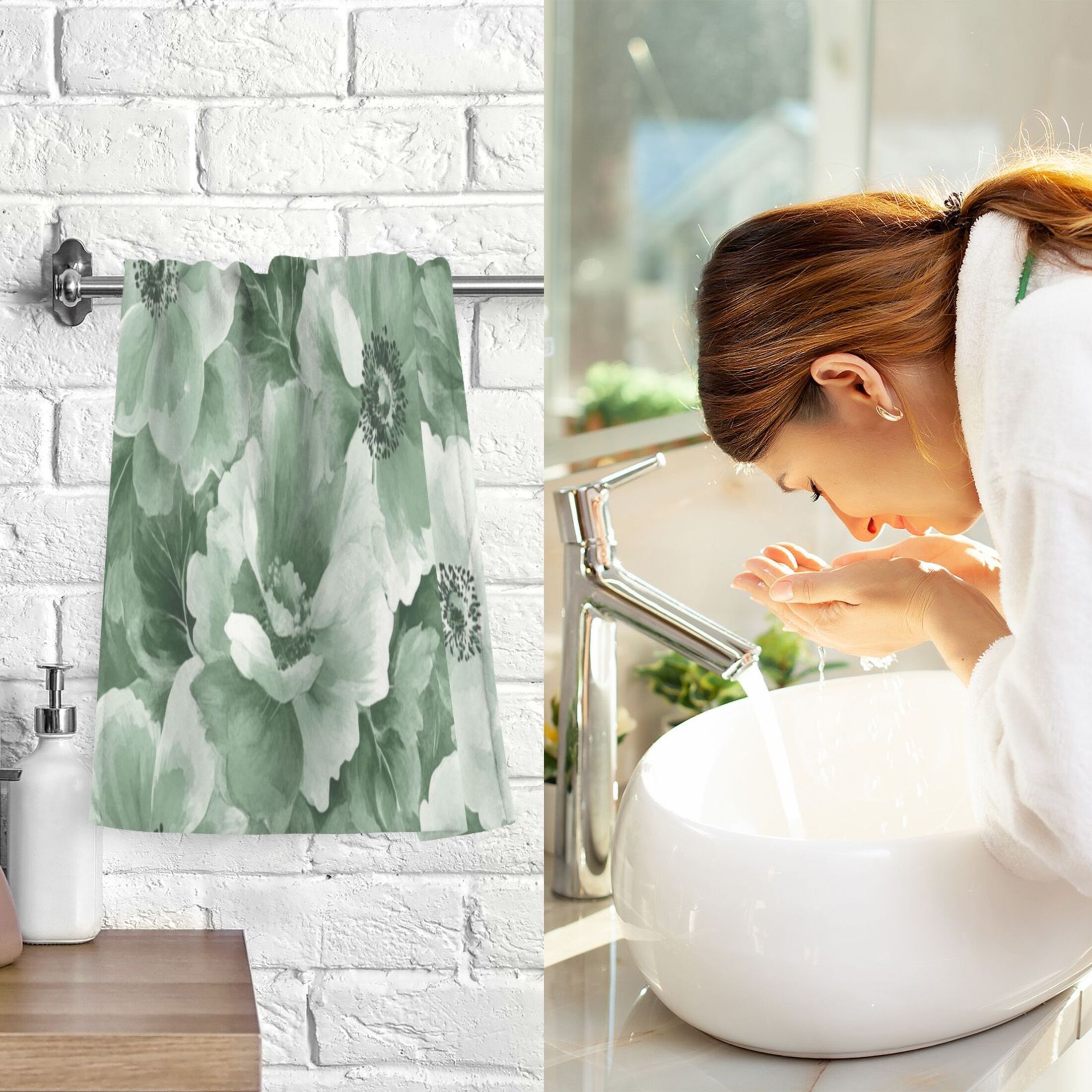 Cotton Towel Two-Piece 16x28 Inch One Sizex2 Face Towel Set Towel Set Cotton Hand Bath Towel Bathroom Beach Vibrant Green Flowers