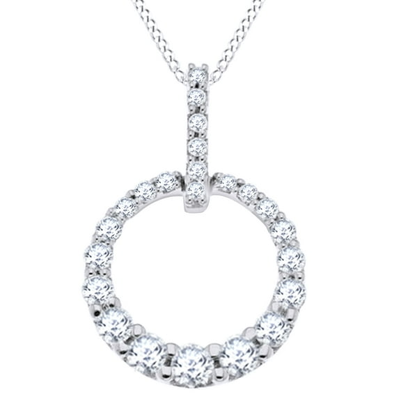 AFFY (1/2 Cttw) Round Shape White Diamond Circle of Life Pendant Necklace In 14K Solid White Gold