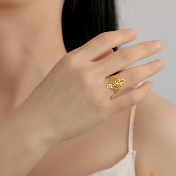 Witch Knot Celtic Knot 14K Yellow Gold Ring Men and Women Fashion Retro Talisman Ring Anniversary Gift Jewelry Gift