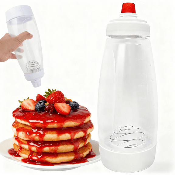 Koudindg Pancake Batter Dispenser with Blender Ball Wire Whisk Batter Bottle Squeeze Kitchen Pancake Shaker Batter Dispenser Bottle Baking Tool