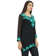 thumbnail image 6 of Phagun Women's Black Georgette Tunic Aari Work Long Sleeve Casual Ethnic Top-20, 6 of 8
