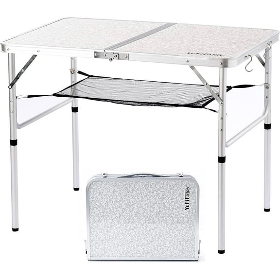 Folding Camping Table, 36''L x24''W Camp Aluminum Table with Adjustable Height Legs, Indoor Outdoor Lightweight Portable Folding Dining Table for Camp Picnic Beach BBQ Cooking 3Ft（2 Heights 15"/28"）