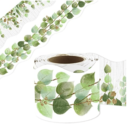 Eucalyptus Die-Cut Border Trim 36ft Per Roll Two Sided Printed Leaves Border for Classroom Back to School Decoration