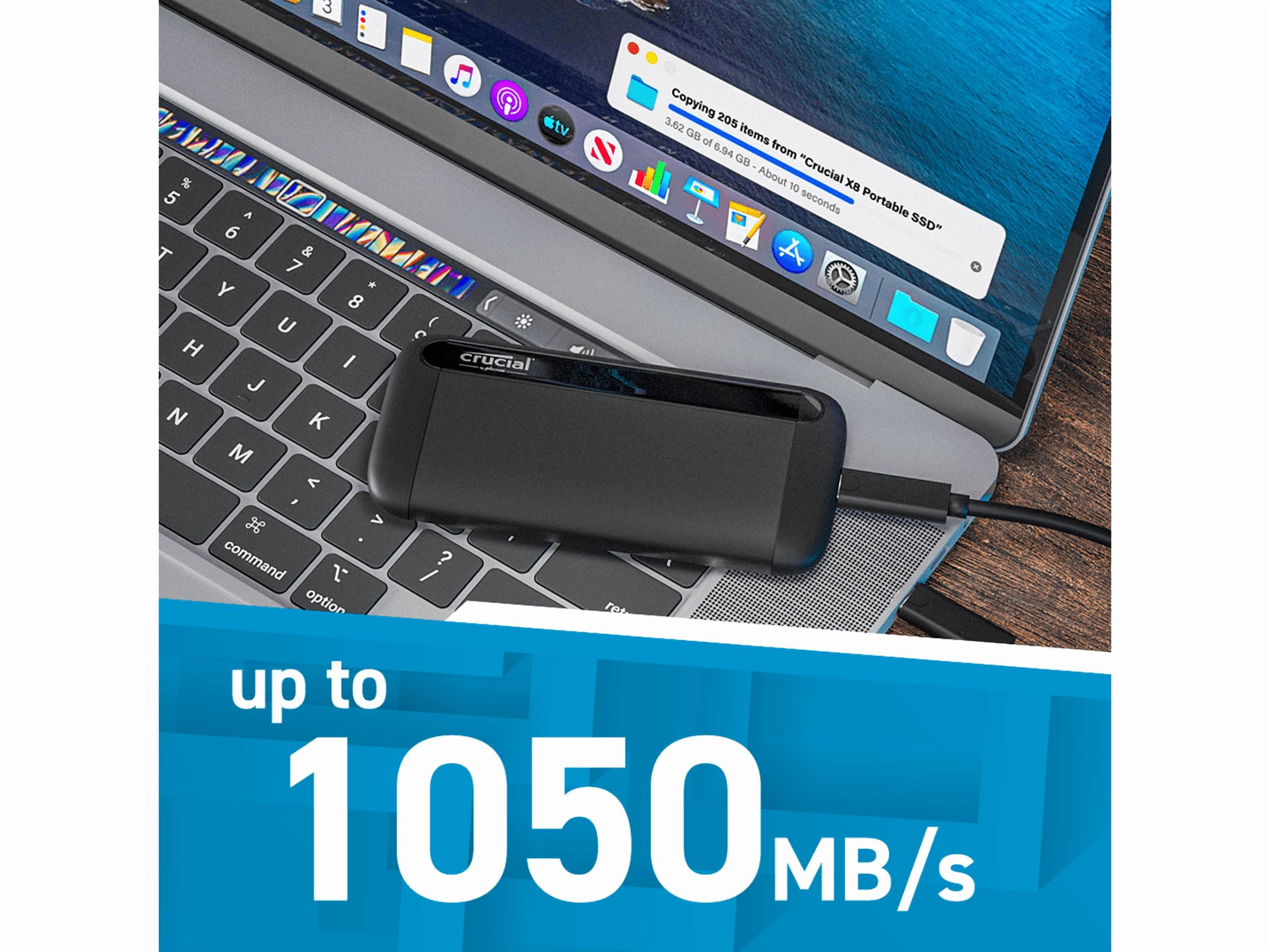 Crucial X8 1TB SSD - 1050 MB/s, USB 3.2, USB-C, USB-A, Portable