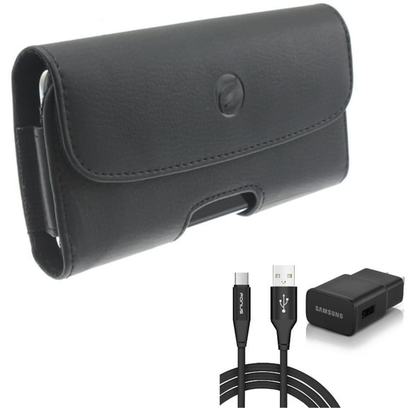 Leather Case Belt Clip w Type-C Fast Home Charger for Samsung Galaxy A73 5G,A13 5G,A03s Phones - Holster Cover Pouch Loops, 6ft USB Cable Quick Power Adapter