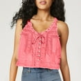 thumbnail image 2 of Timegard Tank Top for Women Lace U Neck Drawstring Sleeveless Ruched Button Summer Fashion Casual Tee, 2 of 5
