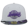 thumbnail image 2 of Men's New Era Gray Los Angeles Lakers Active Color Camo Visor 59FIFTY Fitted Hat, 2 of 6
