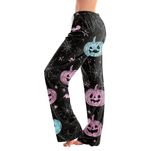 Pajama Pants Women Halloween Pumpkin Print Soft Stretch Drawstring Comfy Sleepwear Pants