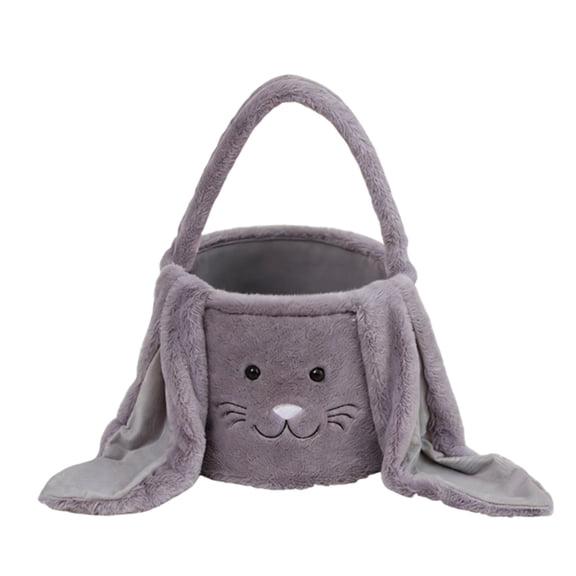 Cute Fluffy Easter Bunny Basket, Long Rabbit Ear Plush Egg Hunt Bucket for Boys Girls, Easter Candy Tote Bag for Holiday Party Favors Egg Hunting Home Decor