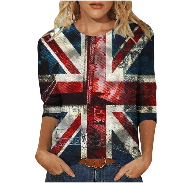 FAIWAD Blouses à Manches 3/4 pour Femmes, Col Rond Décontracté, Imprimé Graphique, Hauts Tendance pour Festival