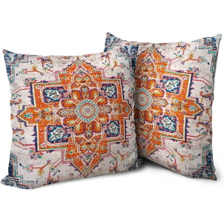 

Boho Throw Pillow Covers 16x16 inch Set of 2 Monaco Rug Persian Carpet Double Sided Pattern Cotton Soft Pillow Case Cushion Cover Bohemian Pillowcase for Couch Sofa Bed Decorative Blue