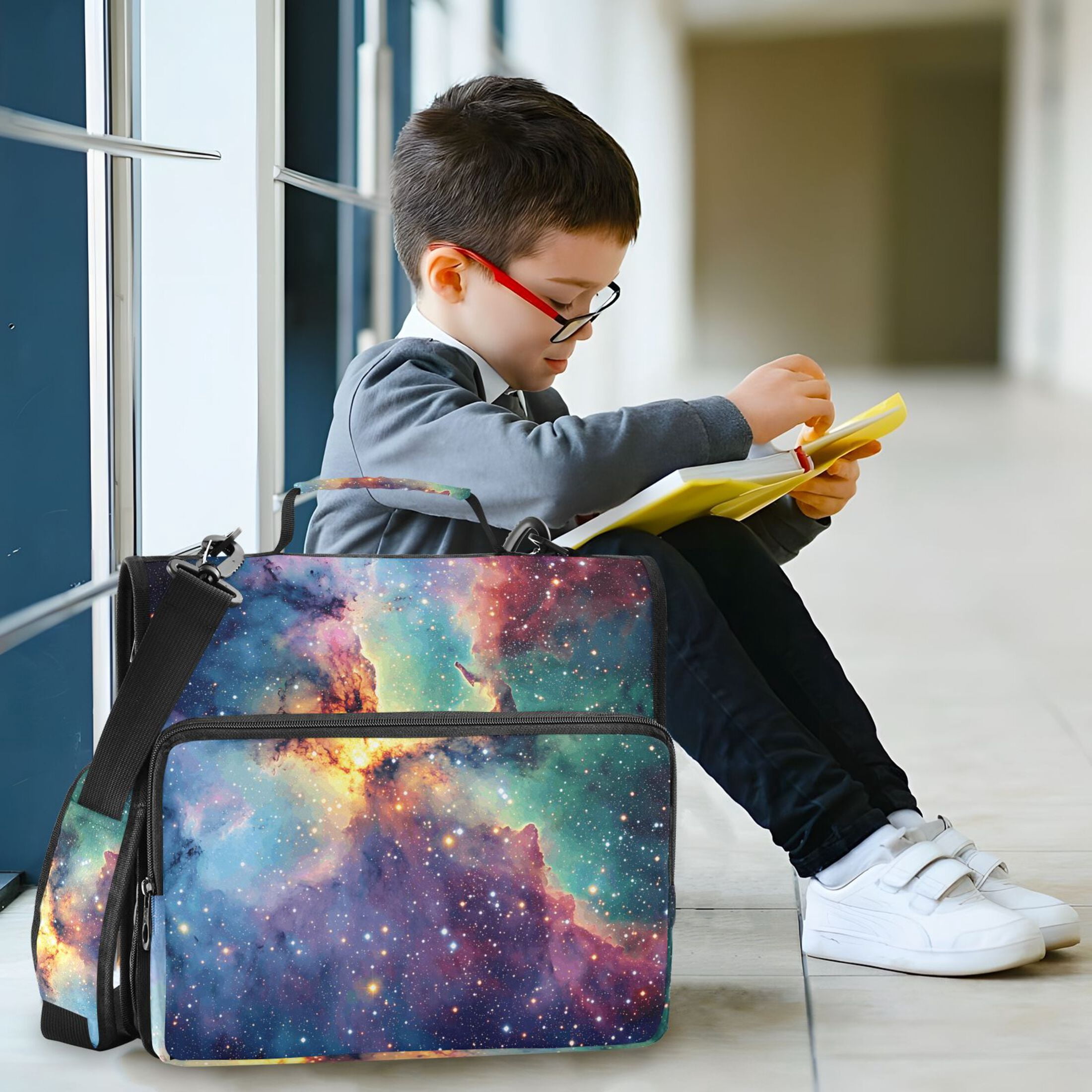 3 Ring Zipper Binder with Shoulder Strap Waterproof Trapper Keeper 2 Inch D-Ring 500 Sheets Capacity Colorful Galaxy with Stars