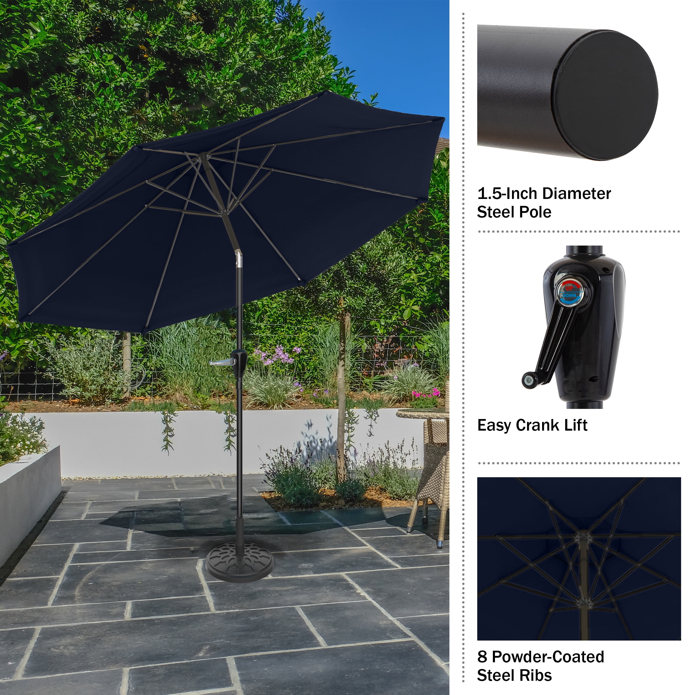 Pure Garden 10FT Patio Umbrella with Auto Tilt and Vented Canopy (Navy)