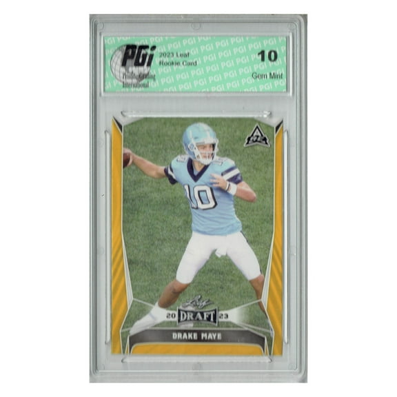 Drake Maye 2023 Leaf Football #34 Gold SP Rookie Card PGI 10 Patriots
