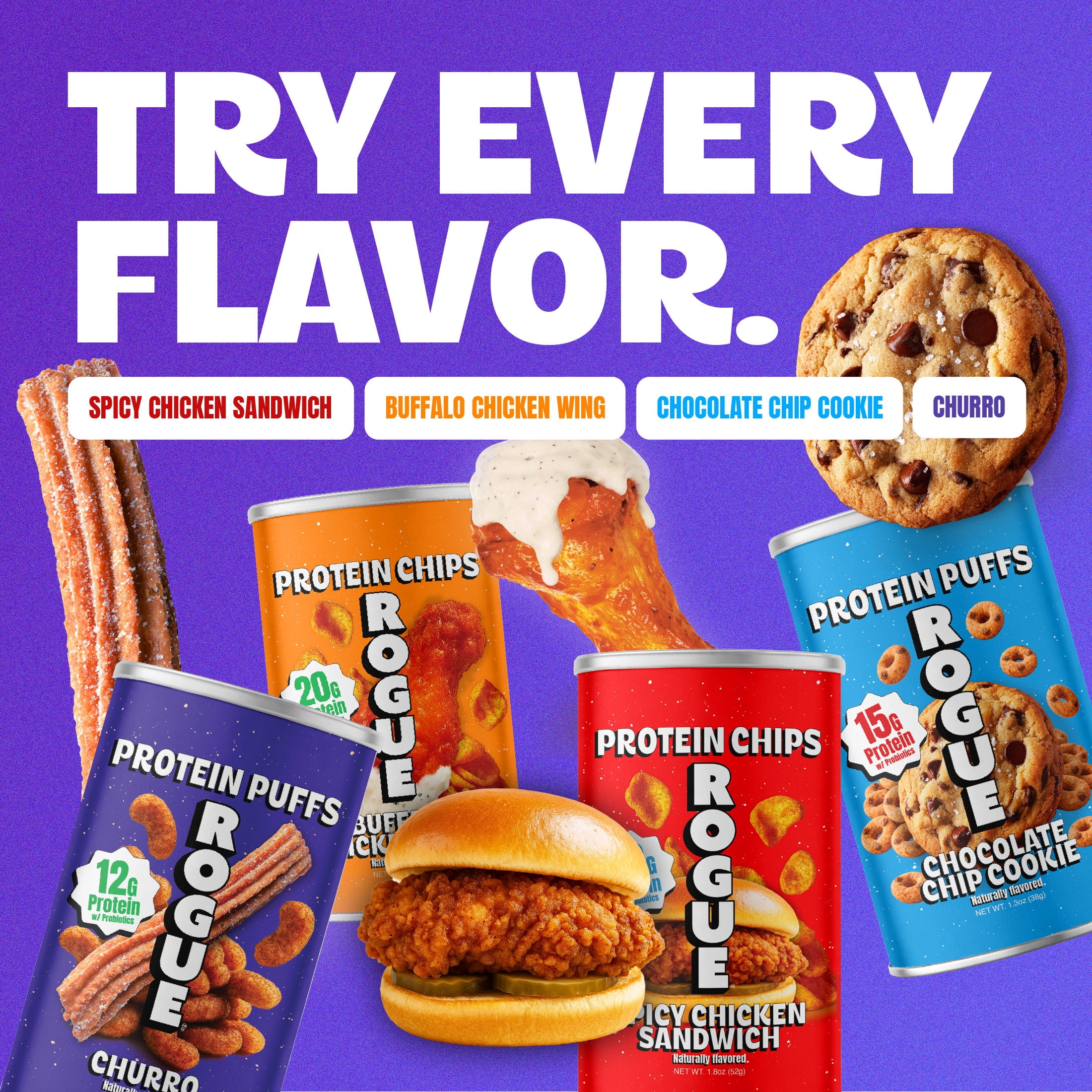 Rogue Snacks, Churro  Puffs, 12g Protein, Probiotics, 1.2 oz Can