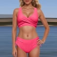 thumbnail image 2 of Curuila Two Piece Swimsuit For Women Push Up Solid Color V Neck Bikini High Waist Swimwear Set Pink Size S, 2 of 6