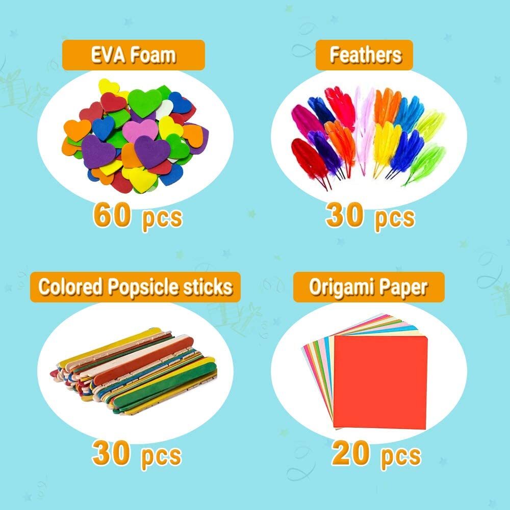 Fangsheng 500 Pcs DIY Art Supplies with Pipe Cleaners, Pom Poms for Toddlers