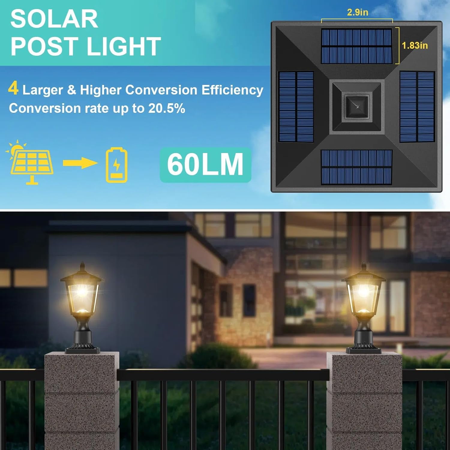 Dusk to Dawn Solar Lamp Post Light with Pier Mount Base, Waterproof Outdoor Solar Post Lights for Garden Yard Landscape Pole Pillar Decoration (Cool White 6000K)