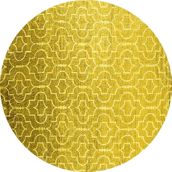Ahgly Company Machine Washable Indoor Round Trellis Yellow Modern Area Rugs, 3' Round