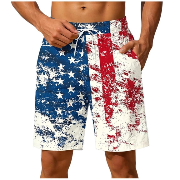 Amzcrzy Men Beach Shorts American Flag Print Mens Shorts Elastic Waist Dstring Quick Dry Casual Comfy Board Shorts for Fourth of July Summer Wear @8 S