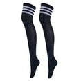 thumbnail image 1 of Rayas sobre Calcetines altos Medias Calcetines casuales Calentador de piernas Negro con rayas bncas Sunnimix Calcetines por encima de la rodilla, 1 of 8