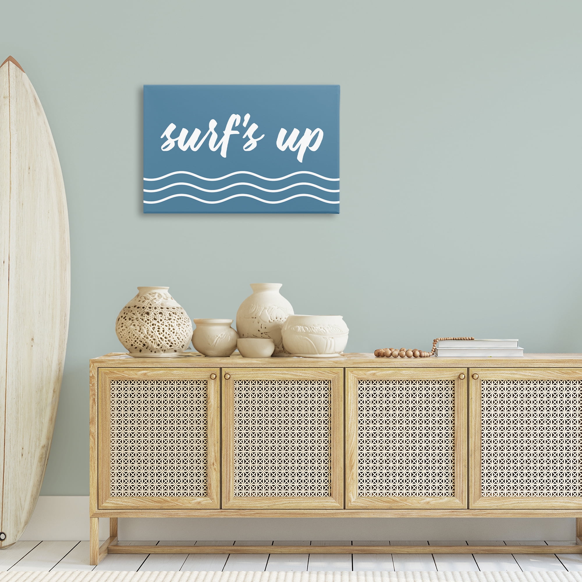 Stupell Industries Blue Surf's Up Typography Painting Gallery Wrapped Canvas Art Print Wall Art, 30 x 20
