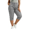 thumbnail image 5 of YOIAVAIOY Solid Cropped Pants Women Plus Summer Fashion Elastic Waist Loose Fit Casual Capris Straight Wide Leg Capri Pants With Pockets Gray L, 5 of 9