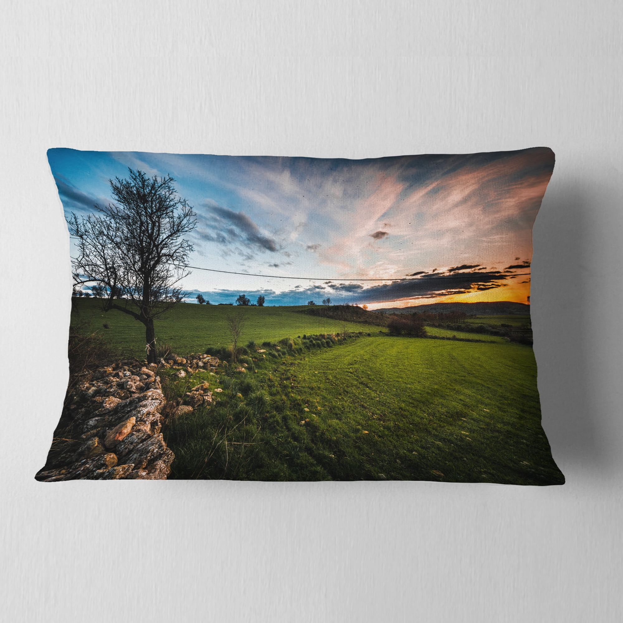 Designart Beautiful Green Meadow in Sardinia - Landscape Printed Throw Pillow - 12x20