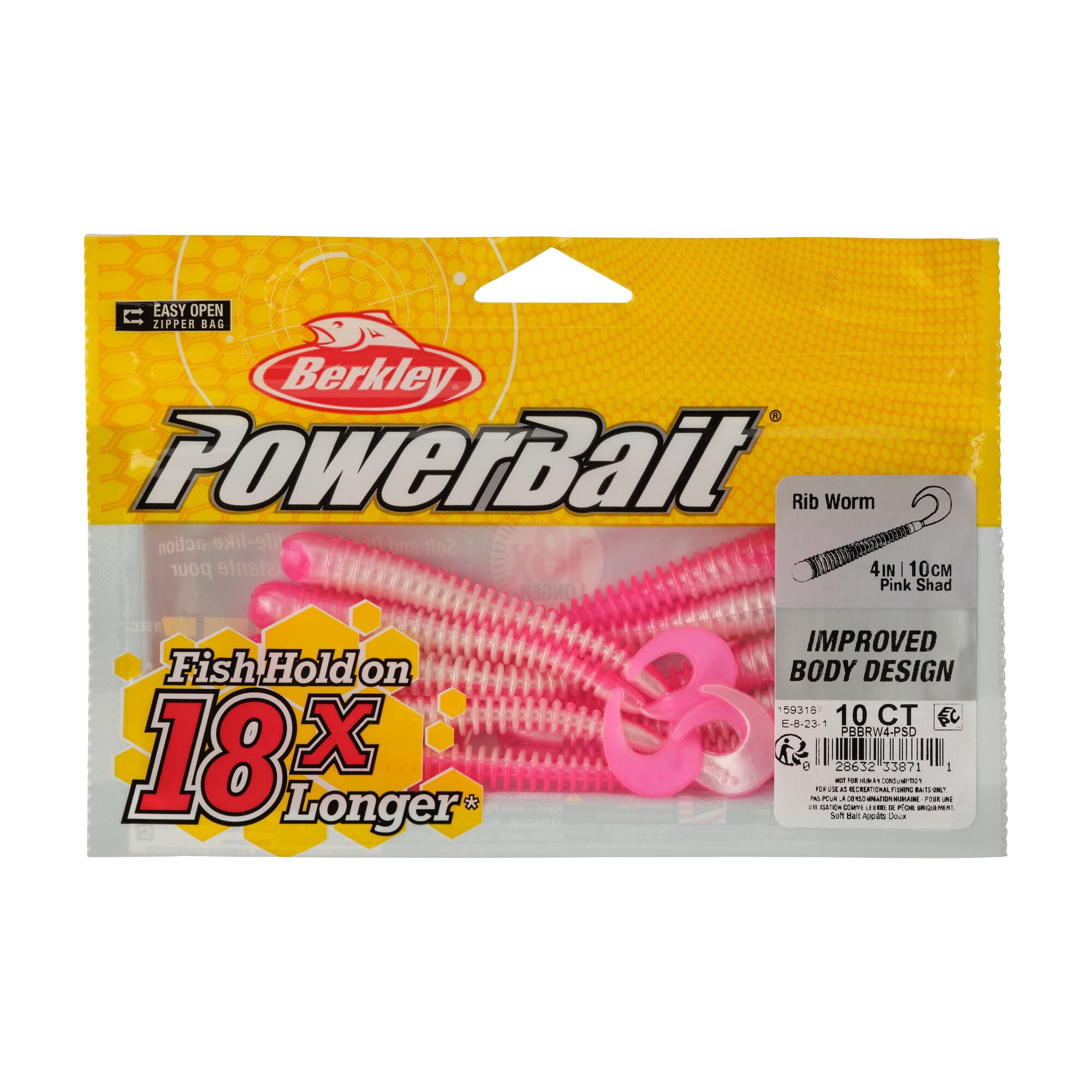 Berkley PowerBait® Rib Worm, 4 in, Worms, Pink Shad (10 Count)
