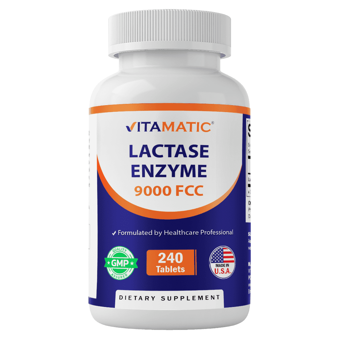 Vitamatic Lactase Enzyme 9000 FCC 240 Tablets - Lactose Intolerance Relief Caplets
