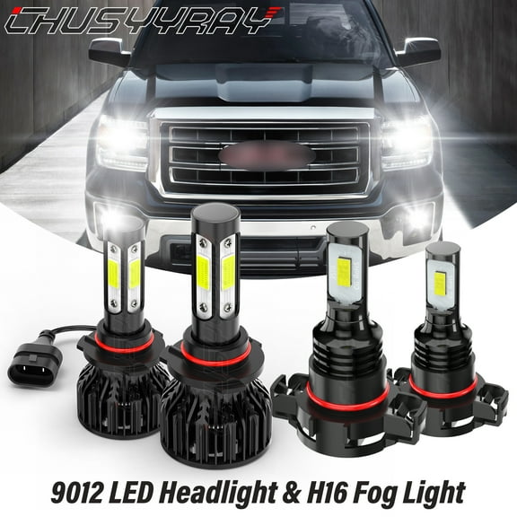 For GMC Sierra 1500 2500 2014 2015 LED Headlight Dual Beam Fog Light Bulbs Kit 6000K White 4x