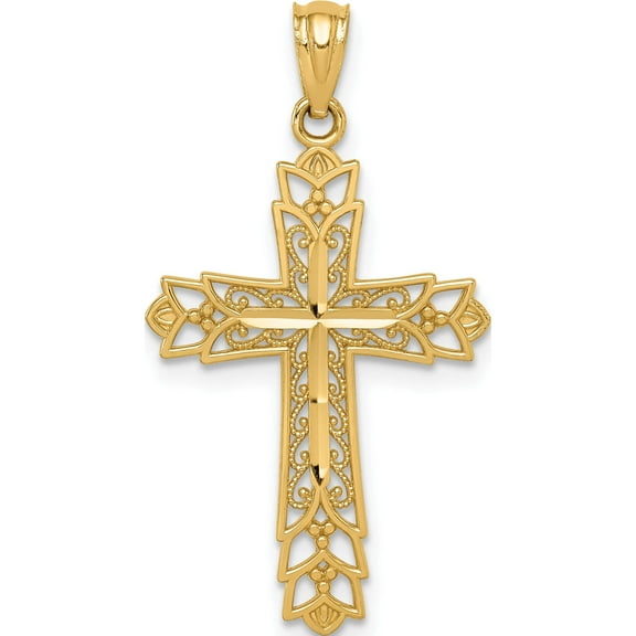 14K Yellow Gold Polished Filigree Cross Pendant Made In United States k5504