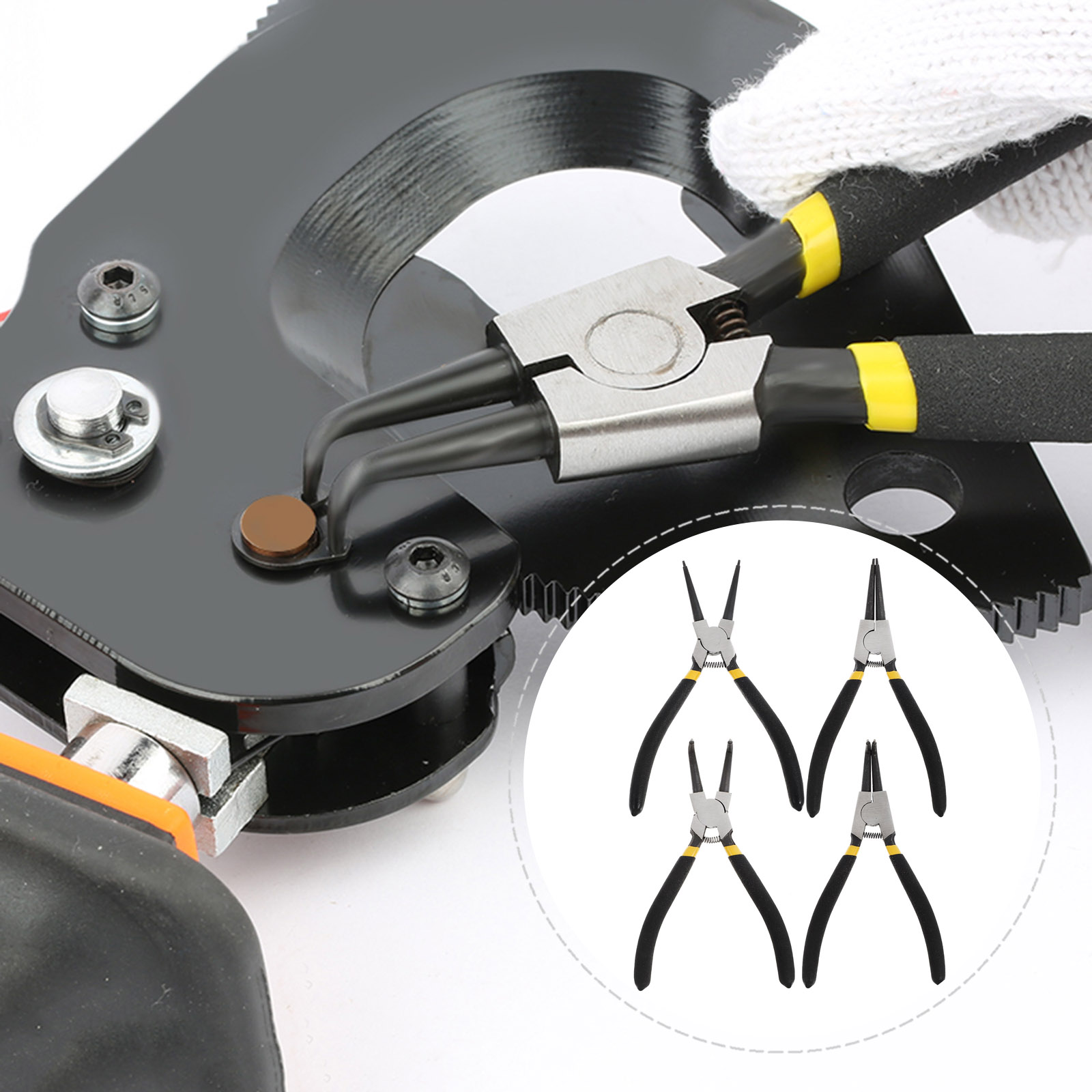PTOOTP Spring Calipers Retaining Ring Plier Steel Black for Repair Use 4Pcs