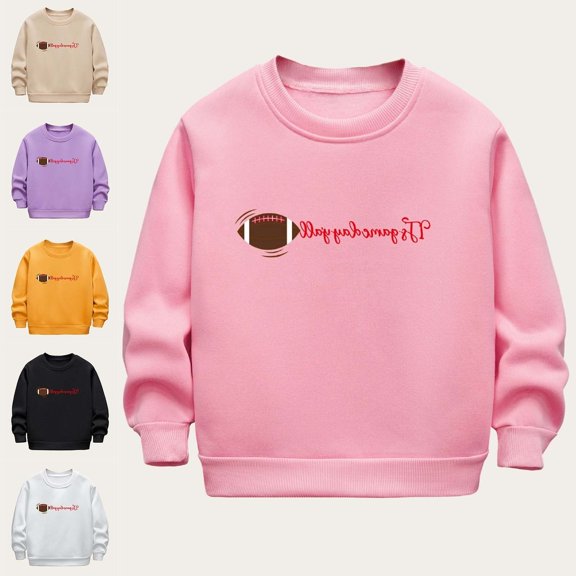 Teylalorva Boys Sweatshirt Crew Neck Football Print Fleece Lined Casual Comfortable Long Sleeve Top (2-12) Pink Size 3T