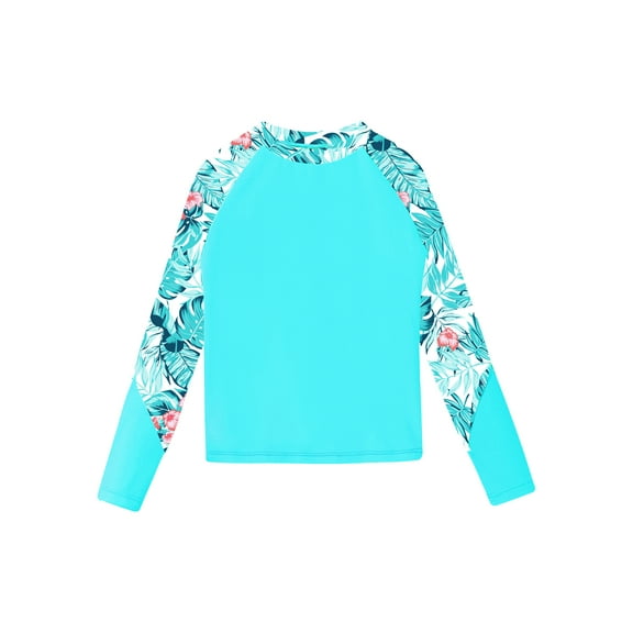 Sholeno Girls Long Sleeve Rash Guard Shirt Water Beach Sport Swim Top UPF 50 Sunscreen Swimwear Teal 10