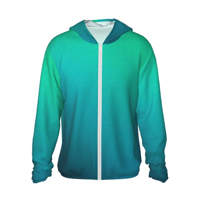 Fotbe Green Turquoise Teal Chaqueta con Protección Solar UPF 50+ para Hombre y Mujer, Camisa con Capucha y Bolsillos-3X-Large