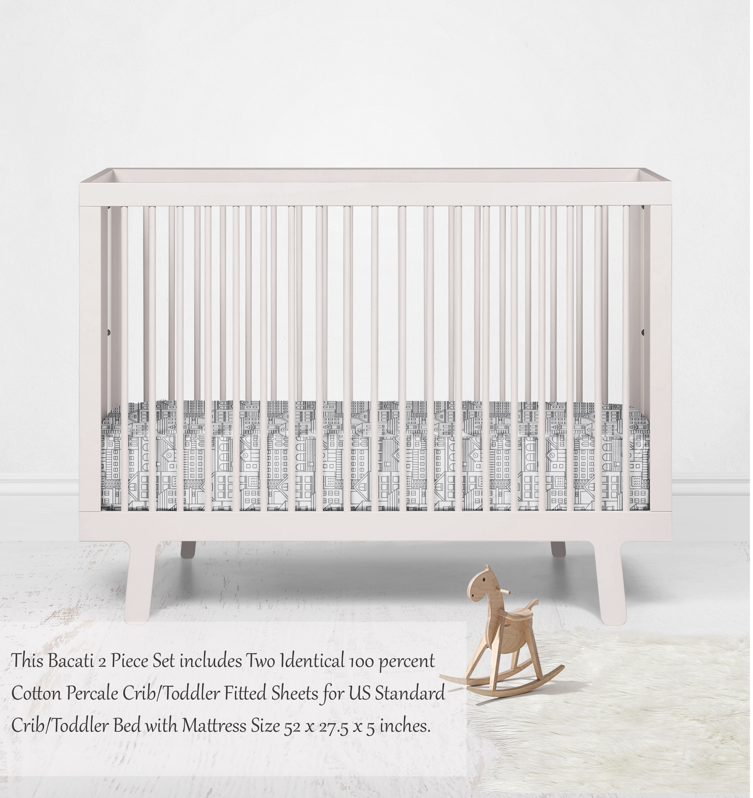 Bacati - Clouds in the City White/Grey Cityscape Crib/Toddler Fitted Sheets