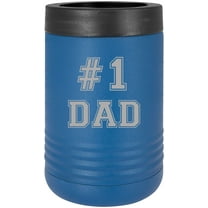 #1 Dad Stainless Steel Engraved Insulated Beer Beverage Holder Can Cooler, Blue