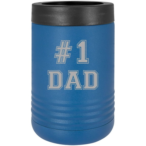 #1 Dad Stainless Steel Engraved Insulated Beer Beverage Holder Can Cooler, Blue